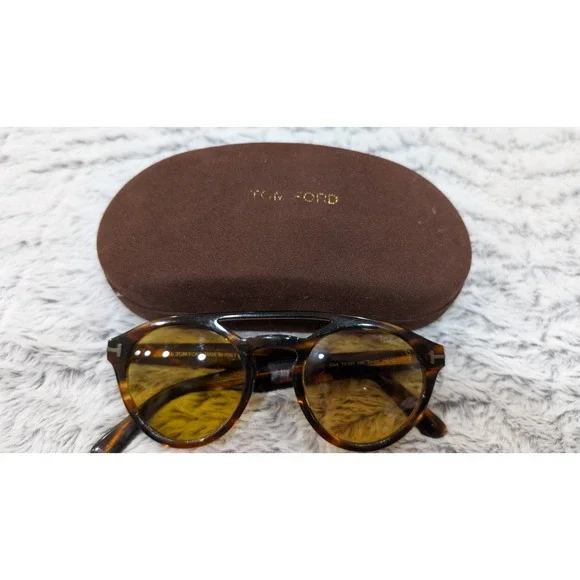 TOM FORD Tortoise Clint Sunglasses -TF537 Yellow Lens Unisex W/ Case & Box -23 - Picture 5 of 8